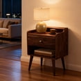 thumbnail image 4 of LEDREM Set of 2 Mid-Century Nightstands with Hidden Drawer,Bedside Tables with Open Shelf and Large Drawer,Solid Wood Legs,Natural Walnut, 4 of 6