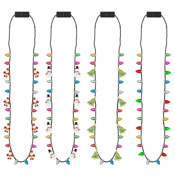 4Pcs Light Up Christmas Necklaces Christmas Necklace, Glowing Bulb Xmas Tree Santa Candy Cane Necklaces, 3 Modes Colorful Xmas Party Favors, Ugly Xmas New Year Eve Party Supplies Accessories