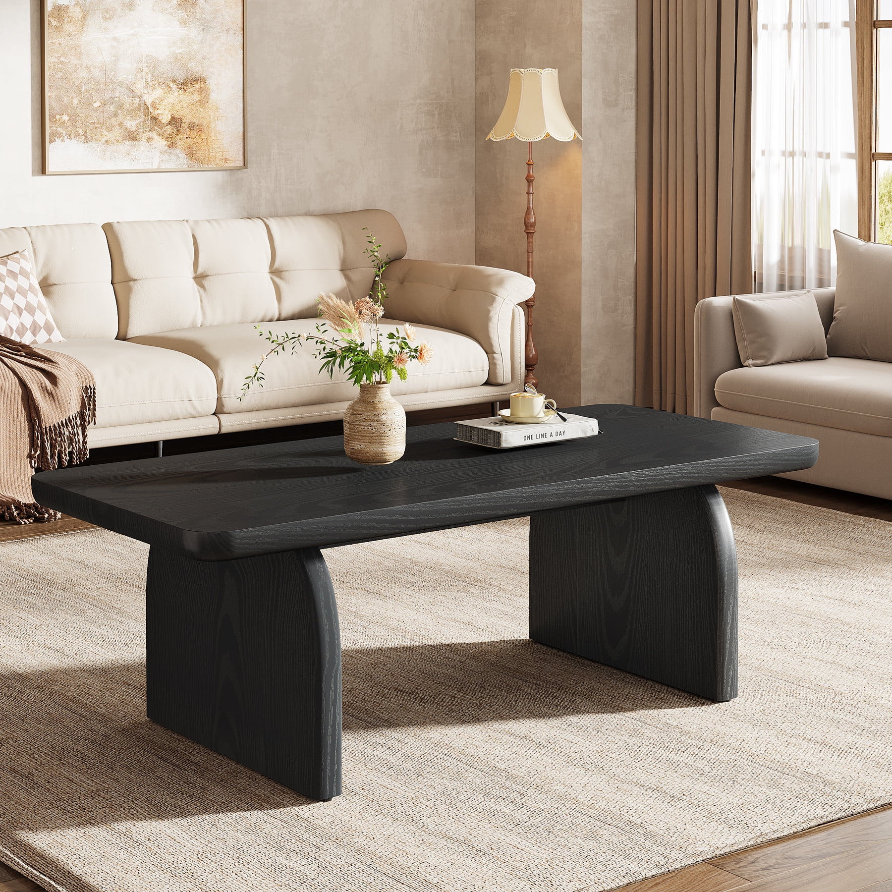 Finmind Rectangle Coffee Table, 47-Inch Wood Living Room Table, Easy Assembly
