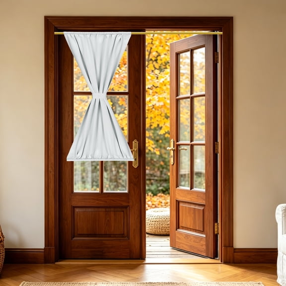 1 PC French Door Curtain, 30" x 50" Blackout Thermal Insulated Energy Saving Drape Polyester Rod Pocket Curtains & Drapes for Kitchen Front Door Window Treatments, Grayish White
