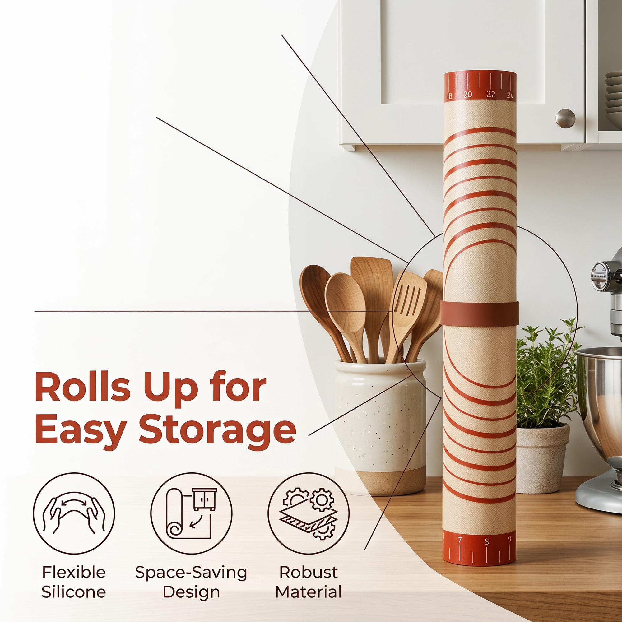 Unique Bargains Silicone Pastry Non Stick Baking Mat with Measurements Red 16"x20"