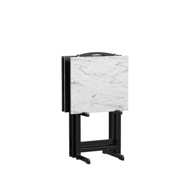 5piece Faux Marble Folding TV/ Snack Tray Table Set, White