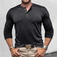 thumbnail image 2 of Curuila Mens T-Shirts Long Sleeve Solid Color Crew Neck Button Down Pullover For Men Spring Autumn Casual Tops Black Size L, 2 of 9