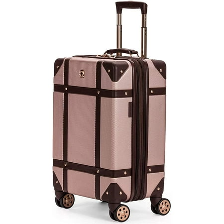 Swissgear 19u0022 Trunk, Hardside Spinner Luggage, Carry-on, Elastic Tie-Down Clothing Straps to Ensure Stable Transportation of your Clothes, Blush/Pink