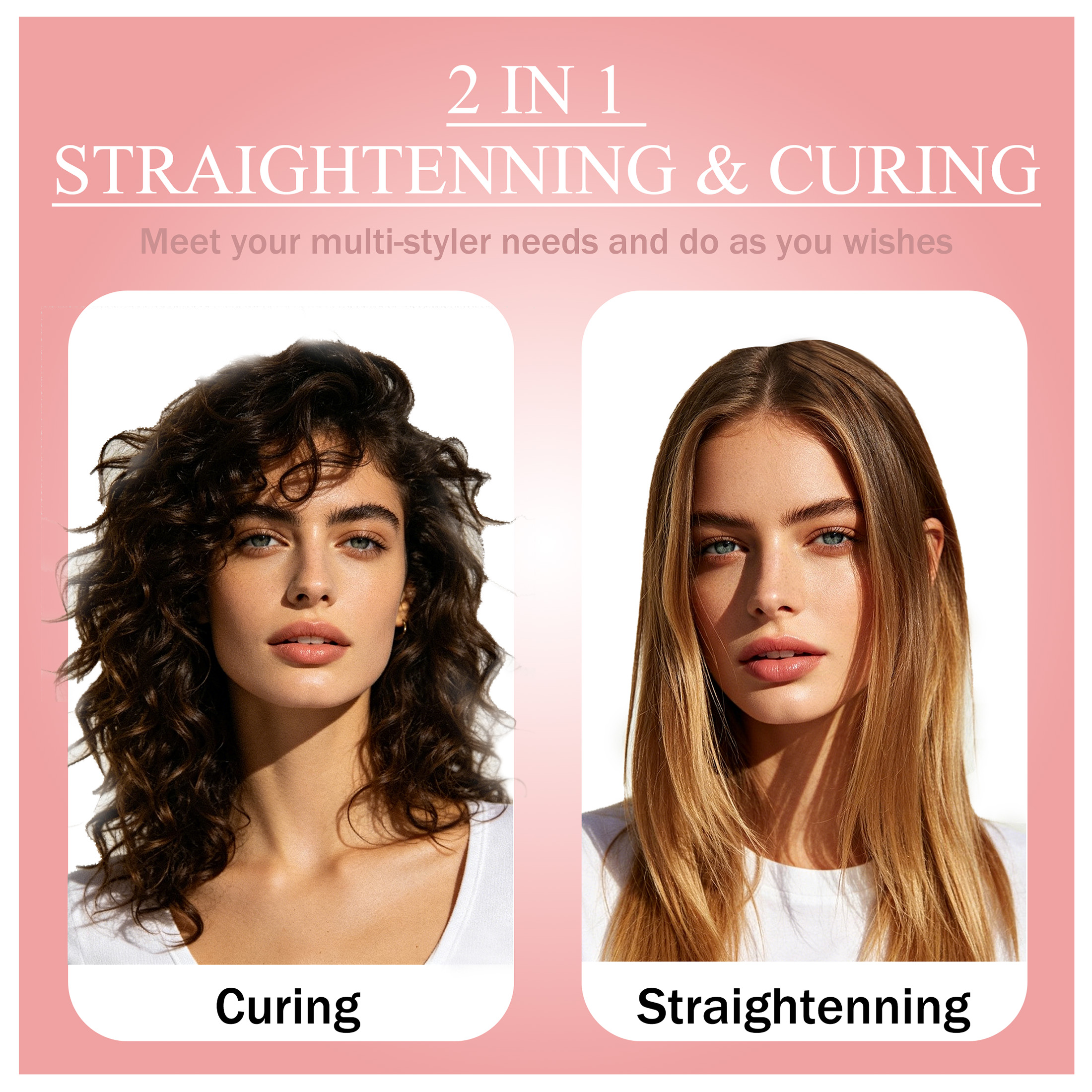 Owmsic 1" Ceramic Hair Straightener & Curler, Pink photo 6