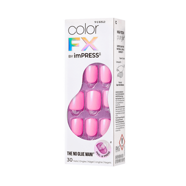 KISS imPRESS Color FX  Press on Nails, Late Night, Pink, Short Squoval, 30 Count