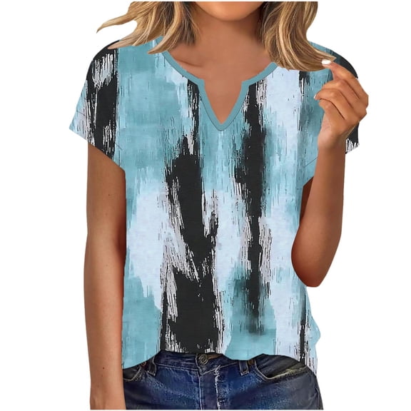 Summer Tops for Women Short Sleeve Neck Tunic Tops Baggy Vintage Graphic Casual Loose Beach Vacation Outfits Spring Top Trendy Clothes