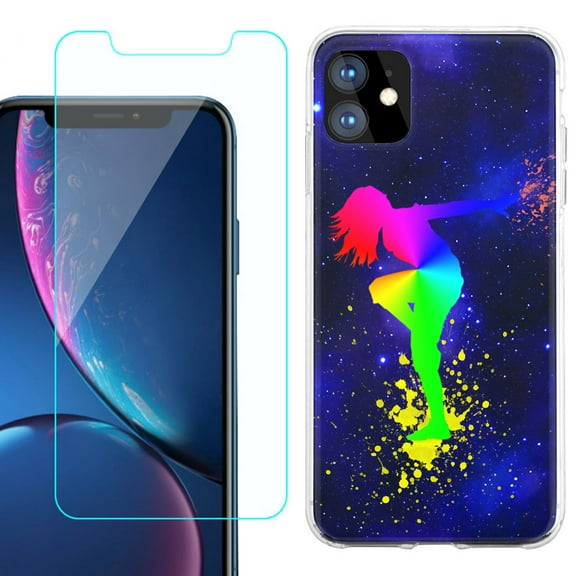 For Apple iPhone 11 Case , Slim-Fit TPU Protective Phone Case with Tempered Glass Screen Protector, by OneToughShield ® - Cosmos Dance