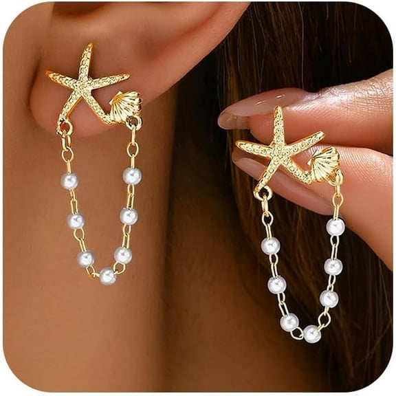 XBage Starfish Earrings Gold Seashell Shell Beach Earrings For Women Beachy Summer Jewelry Outfits For Women Beach Fashion Vacation Essentials[1811]