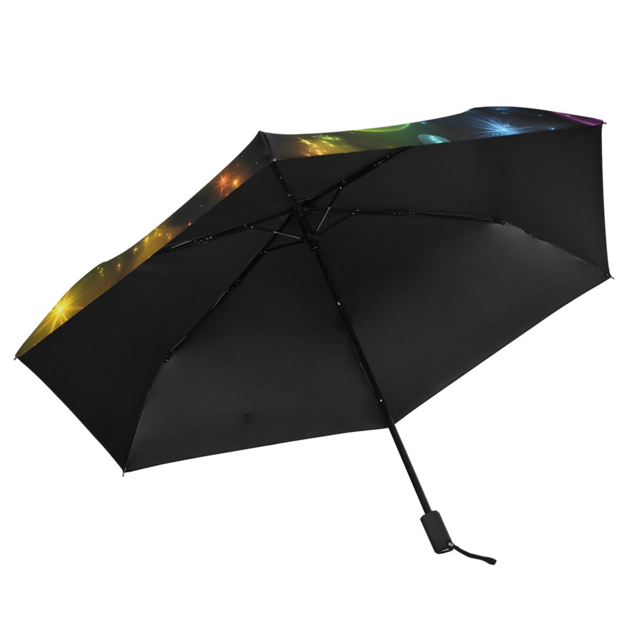 Rainbow Colored Bubbles All Weather Umbrella Triple Folding Parasol 6 Ribs UV Protection Portable