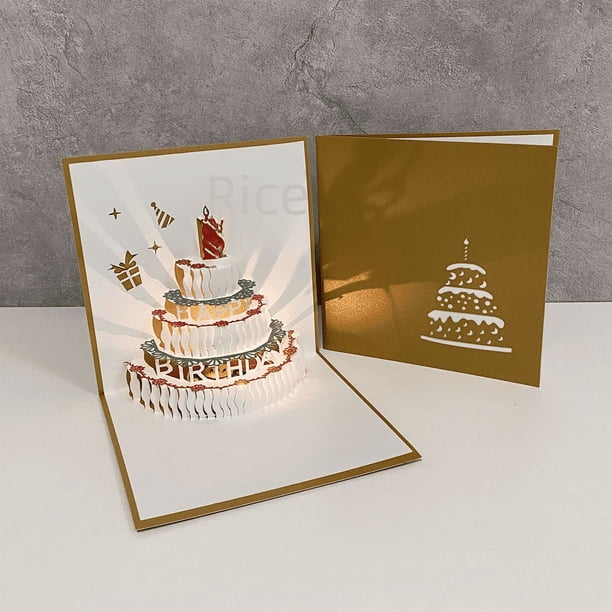 Tarjeta de felicitación estéreo con música de cumpleaños, tarjeta de felicitación con sonido, tarjeta de felicitación con grabación, tallado en papel 3d, tarjeta pequeña creativa para niñas