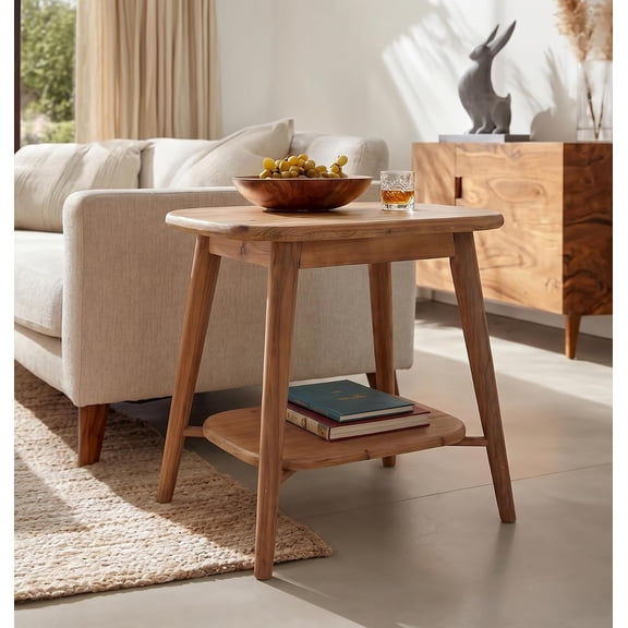 Tribesigns Solid Wood End Table, Farmhouse Side Table for Living Room with Storage Shelves, Small Spaces, Rustic Brown