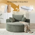 thumbnail image 4 of FFH 55" Oversized Round Chaise Lounge Chair, Cloud Lazy Sofa with Cylindrical Backrest Pillow, Plush Corduroy Green, 4 of 11