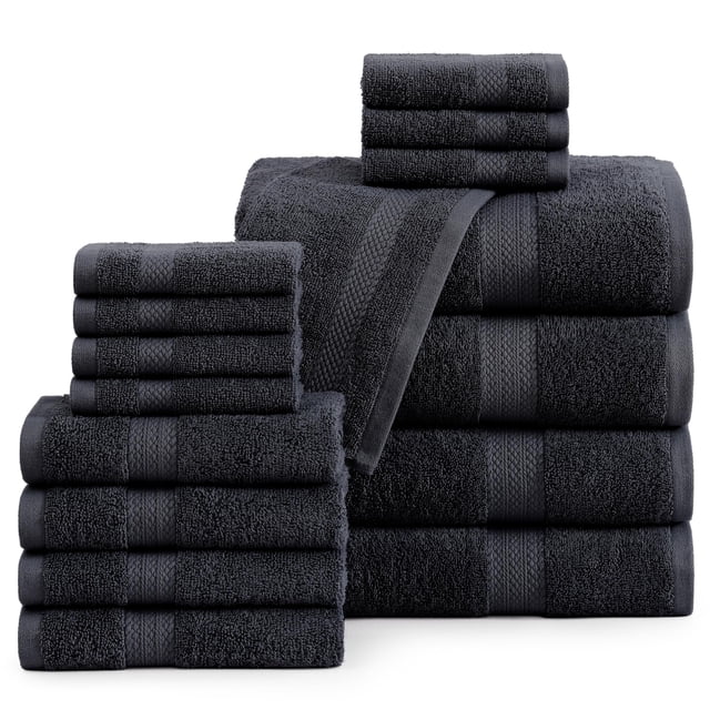 Juego de toallas LANE LINEN 100% algodón de lujo, 16 piezas, negro