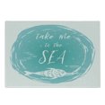 thumbnail image 1 of Saying Cutting Board, Take Me to the Sea Lettering in Grunge Round Frame with Abstract Fish, Decorative Tempered Glass Cutting and Serving Board, in 3 Sizes, by Ambesonne, 1 of 2
