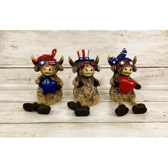 Gerson Patriotic Decor -July 4th Highland Cow Figurines 3pc