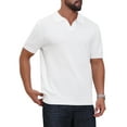 thumbnail image 4 of Men's Textured Knit Polo Shirt V Neck Short Sleeve Casual Golf Polo Shirt M White, 4 of 6