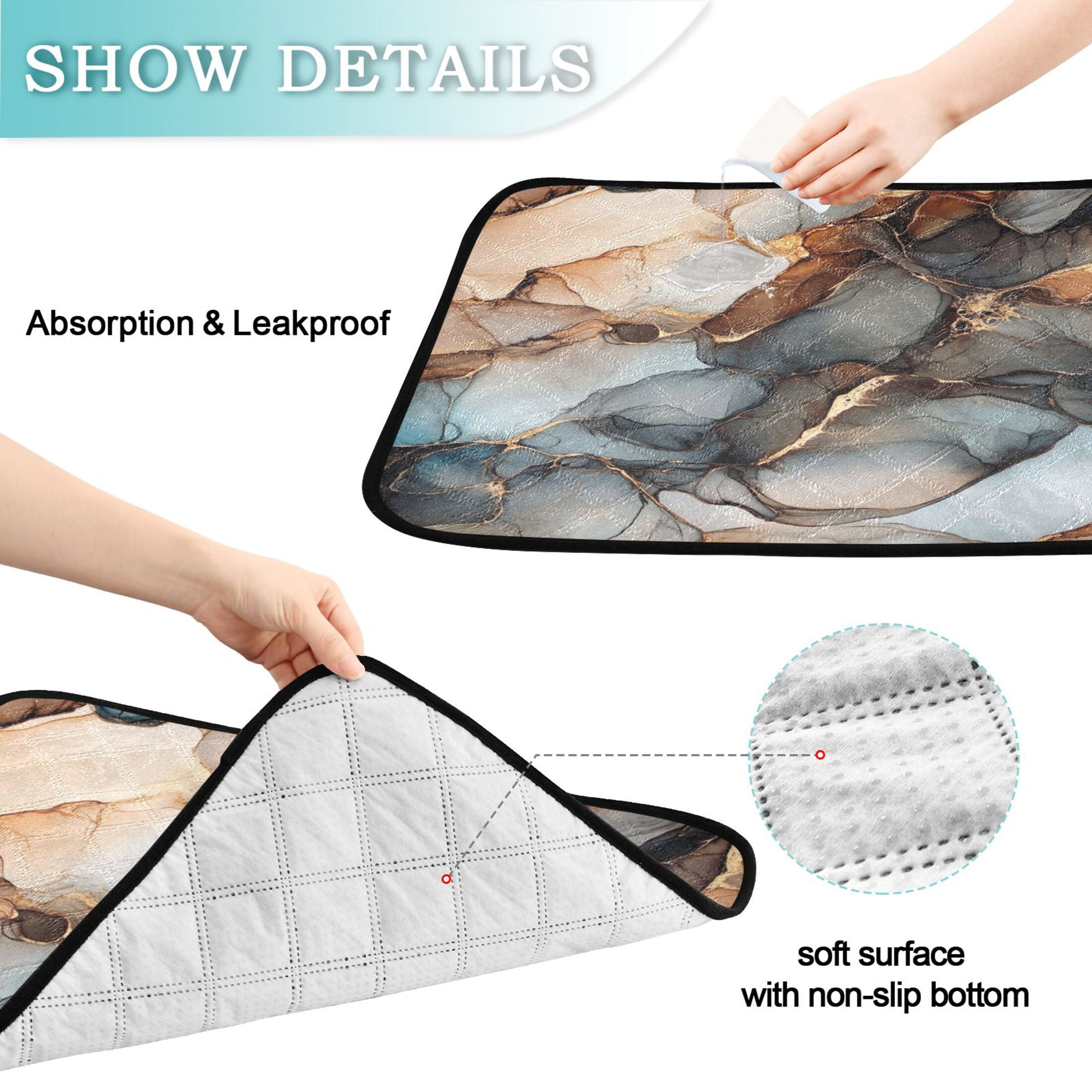 Qxltty Brown Gilt Marble Pattern Cat litter Pads Pet Set of 3 Diaper Mats Center Anti-leakage Layer Absorbent Soft and Comfortable