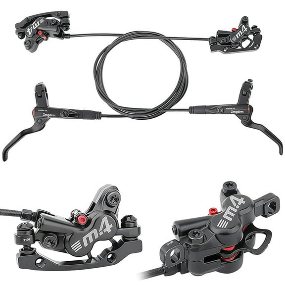 ZTZ 4-Piston MTB Hydraulic Brake Set, Left Front 850mm and Right Rear 1600mm Hydraulic Disc Brake Kit with PM/is Adapter, Fits for eBike, Mountain Bike and BMX
