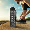 thumbnail image 3 of Botella de agua deportiva motivacional a prueba de fugas de 32 oz con pajita y marcador de tiempo, botella esmerilada duradera y no tóxica con tapa abatible (negro), 3 of 5