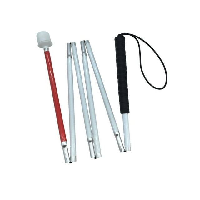 Bastón plegable de aluminio blanco para personas ciegas y con discapacidad visual (6 secciones plegables) (130 cm (51,2 pulgadas), mango negro)