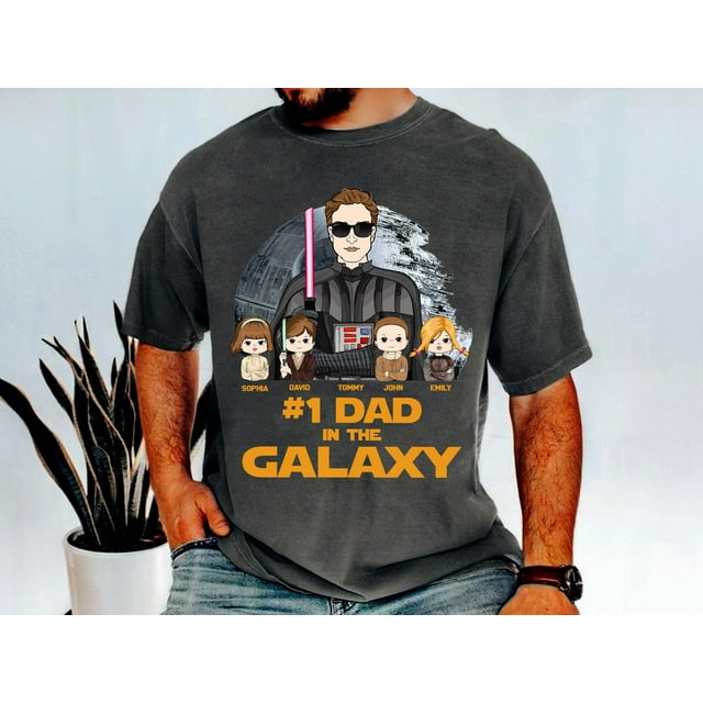 1 Dad in the Galaxy Shirt, Custom Father’s Day Gift, Personalized Star Hero Dad Tee, Funny - Ivory - M
