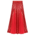 thumbnail image 5 of Kaerm Women's Ballroom Dance Swing Skirt Sequin Sides Split Flared Skirt Modern Dance Long Skirt Red One Size, 5 of 6