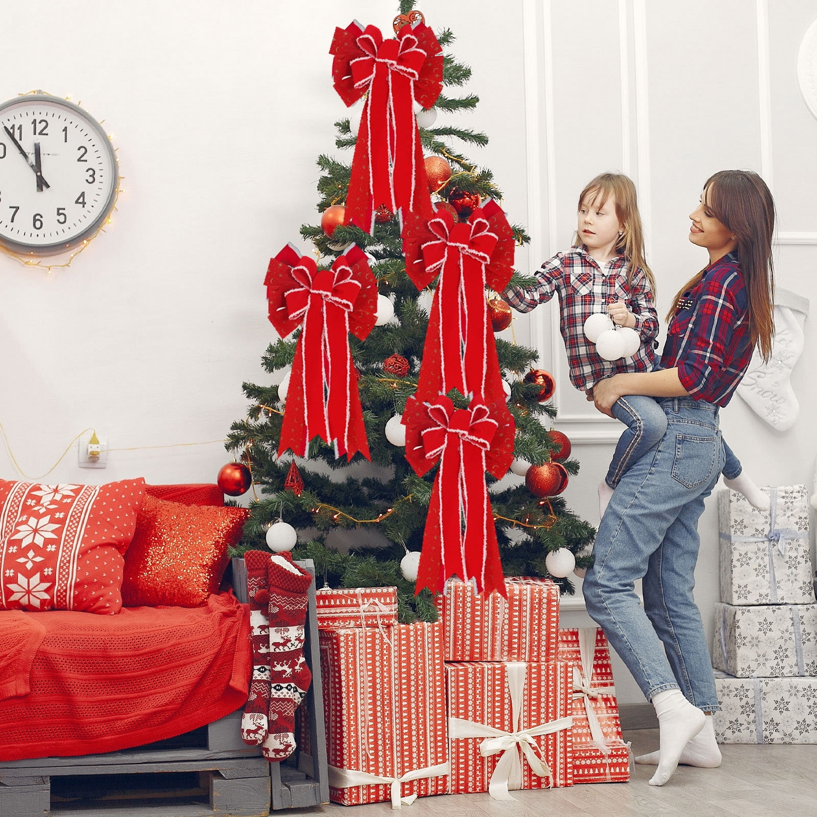 Tupukom Christmas Decorations Christmas Bow Christmas Tree Bows Wreath Bows Rustic Large Tree Topper Bow for Door Windows Xmas Home Wedding Decorations Indoor Outdoor