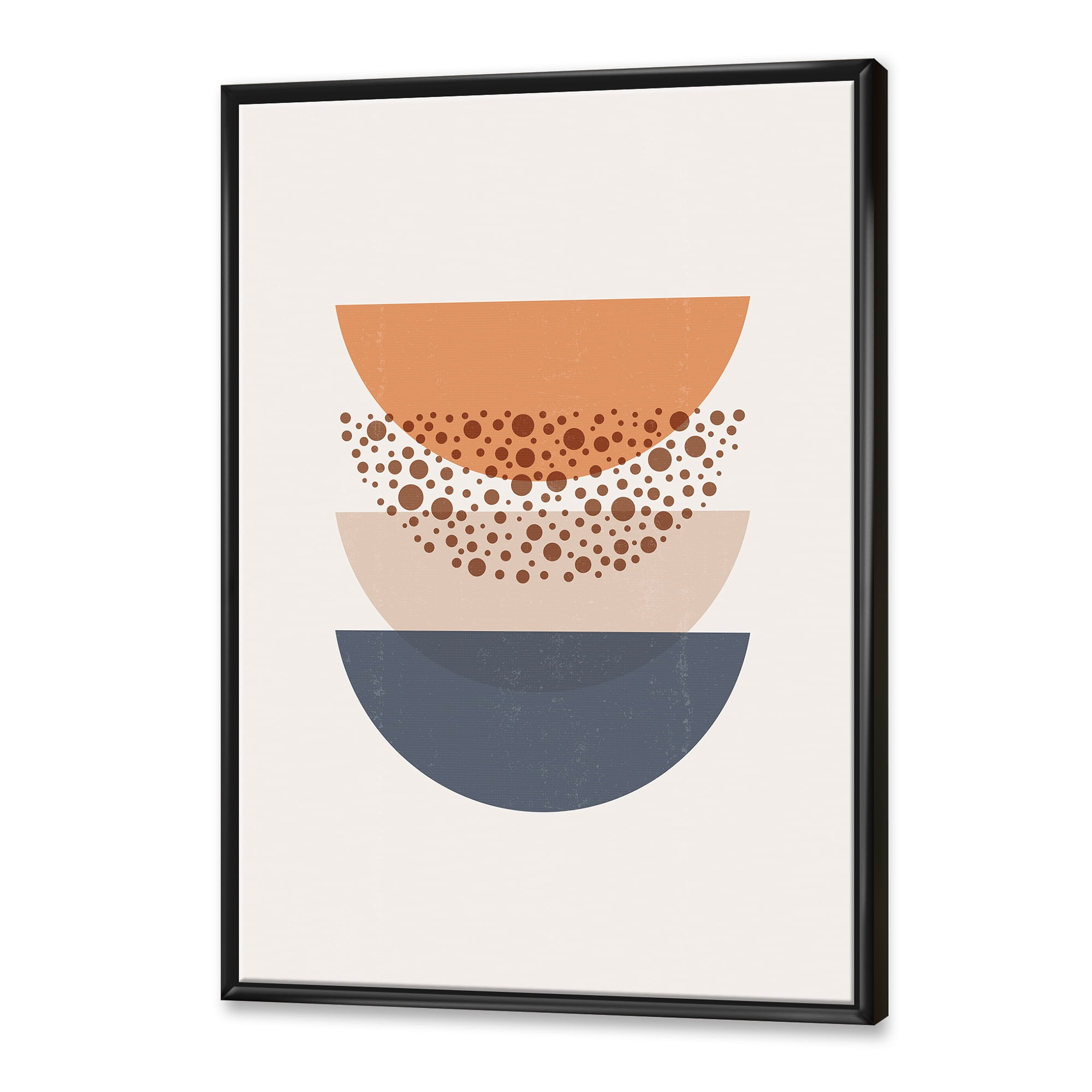 Designart 'Abstract Moon and Sun Geometrics In Blue & Orange' Modern Framed Canvas Wall Art Print