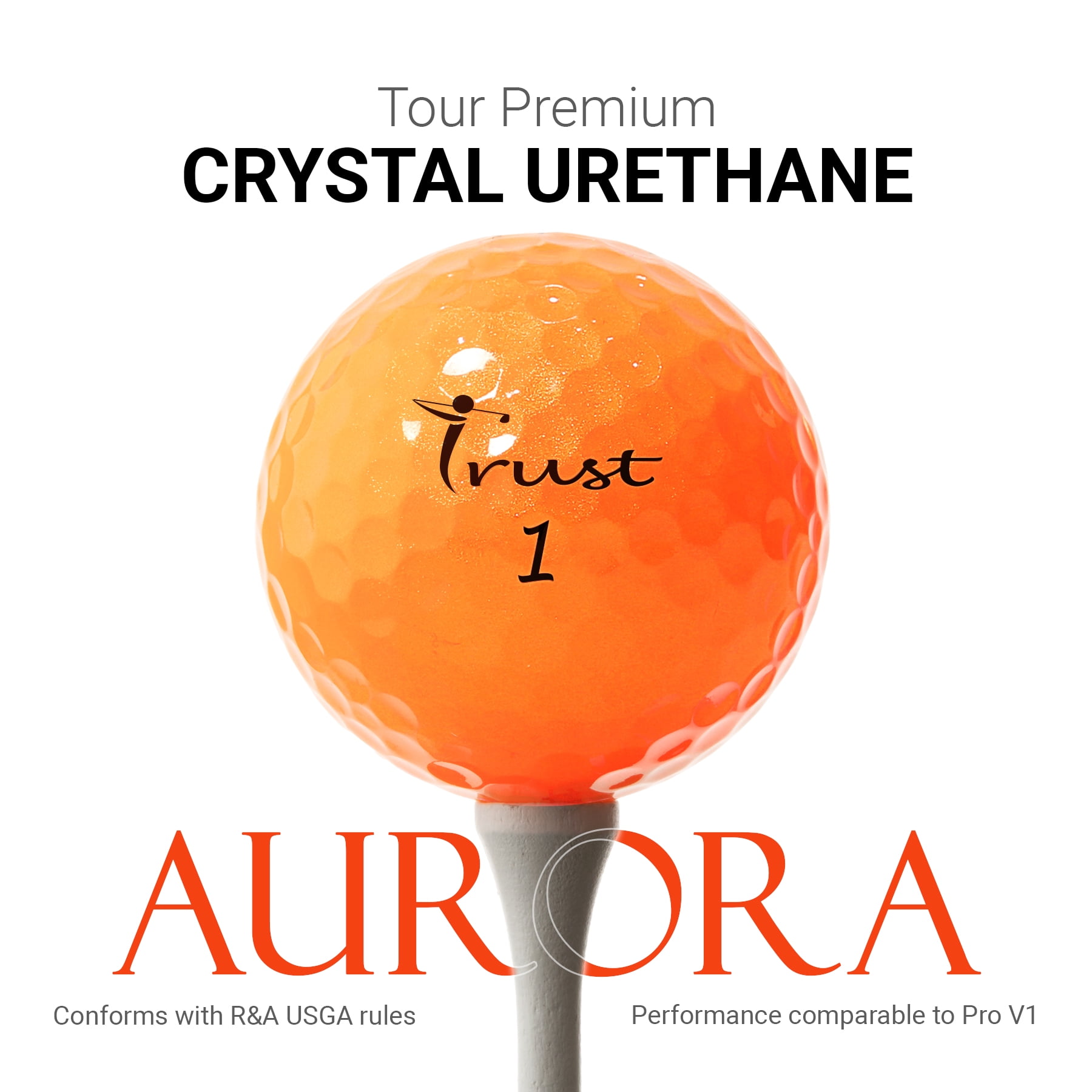 Trust Aurora Bright Orange. Crystal Urethane Cover with Dynamic Core, 3 Piece Golf Ball, Soft Feeling (4 Dozen)