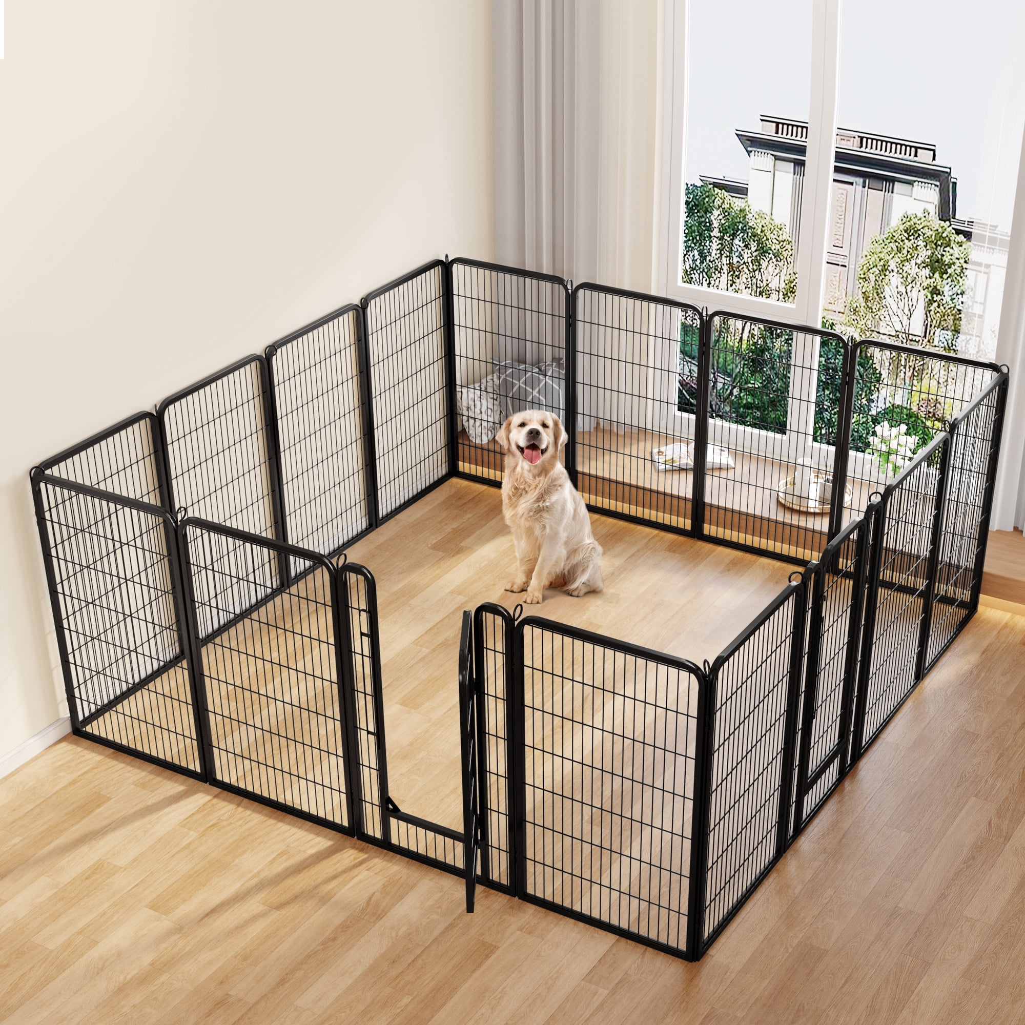 Alden Design 24 Panels 47.5″ H Foldable Dog Playpen with Door, Black
