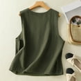 thumbnail image 5 of JGGSPWM Womens Solid Color Pleated Cotton Linen Tank Top Vintage Crew Neck Casual Sleeveless Vest Green XXL, 5 of 8