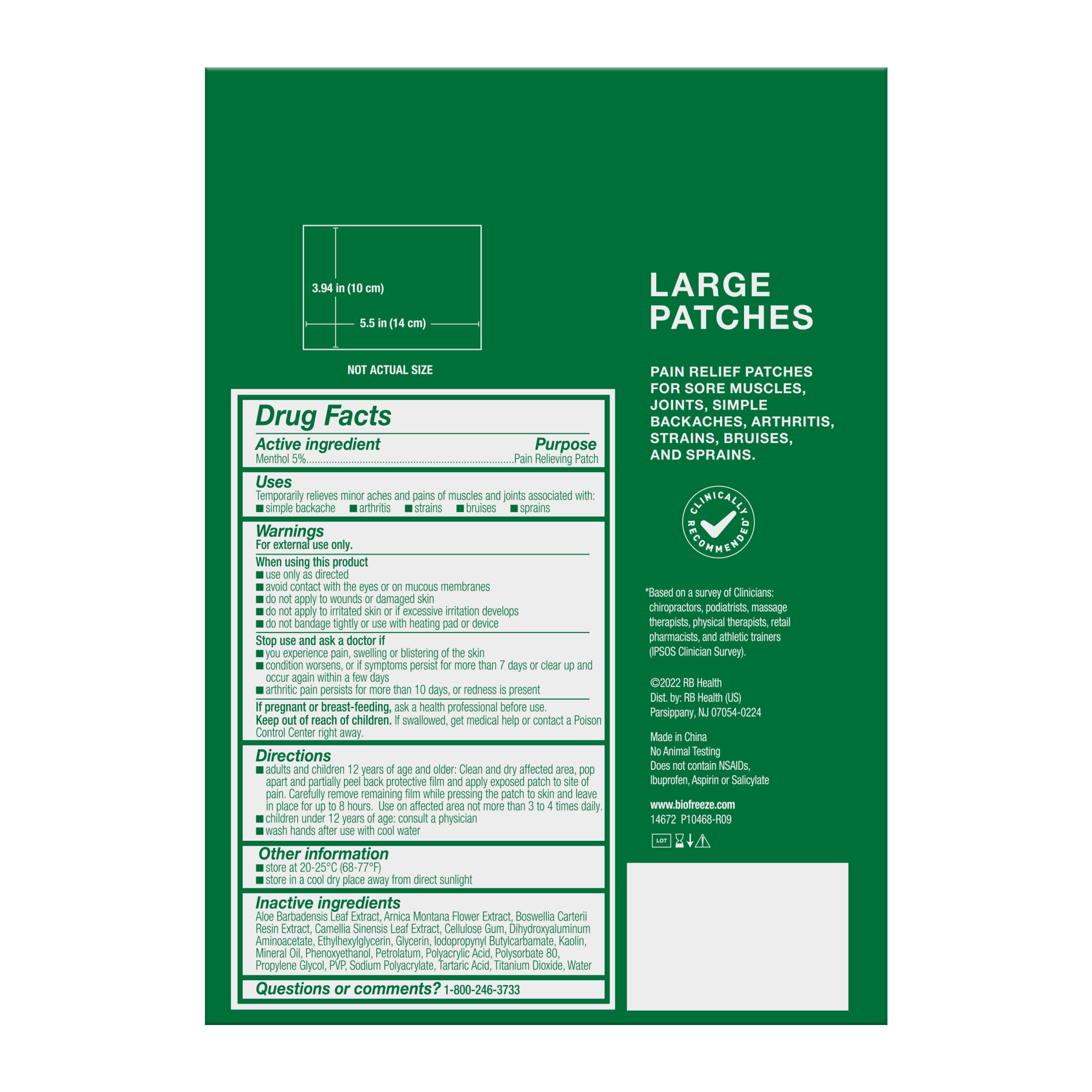 Biofreeze Arthritis Pain Relief Patches, For Joint, Muscle & Back Pain Relief, OTC & HSA Eligible, Menthol, 5 Count