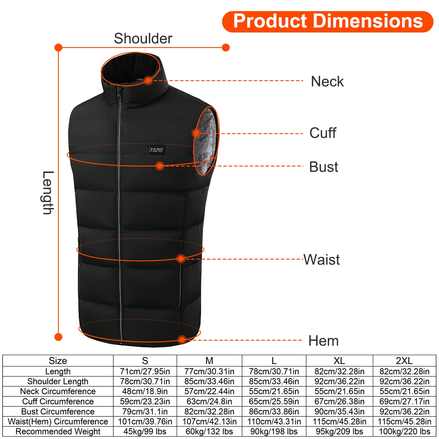 USB Heated Vest For Men & Women – Electric Winter Coat – Black – Army/Motorcycle Style