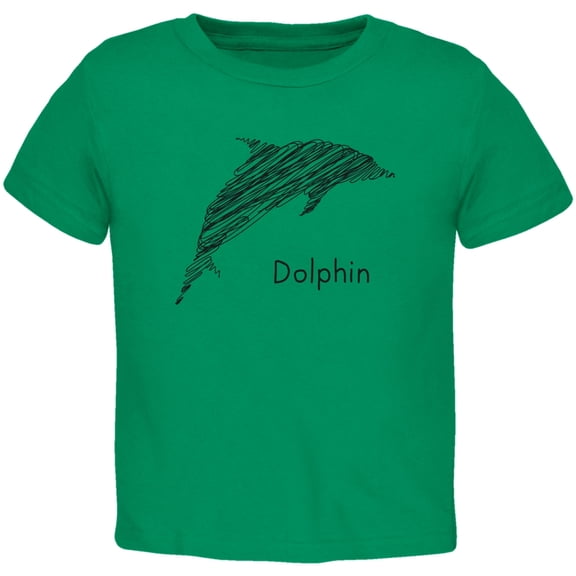 Dolphin Scribble Drawing Kelly Green Toddler T-Shirt - 4T