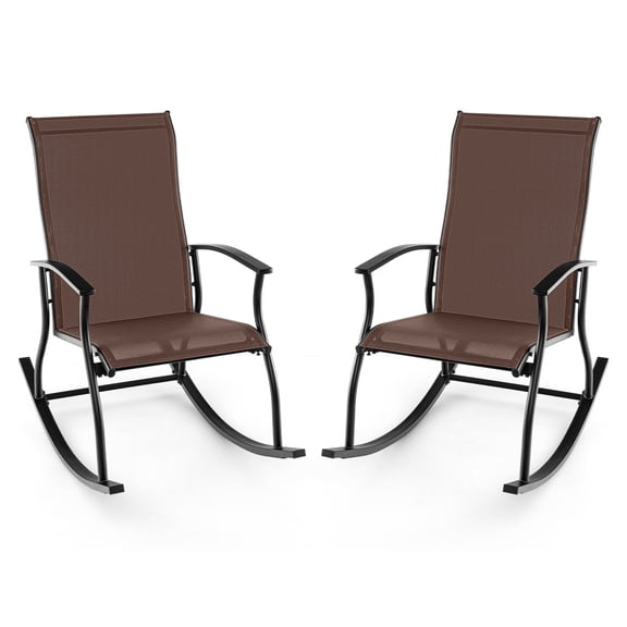 2 PCS Outdoor Rocking Chairs w/ Breathable Backrest Smooth Safe Rocking Design