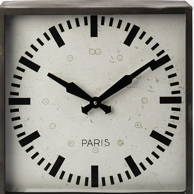 Square Gray Metal Desk Table Clock With Simple White And Black Face Square Gray Metal Desk Table Clock With Simple White And Black Face