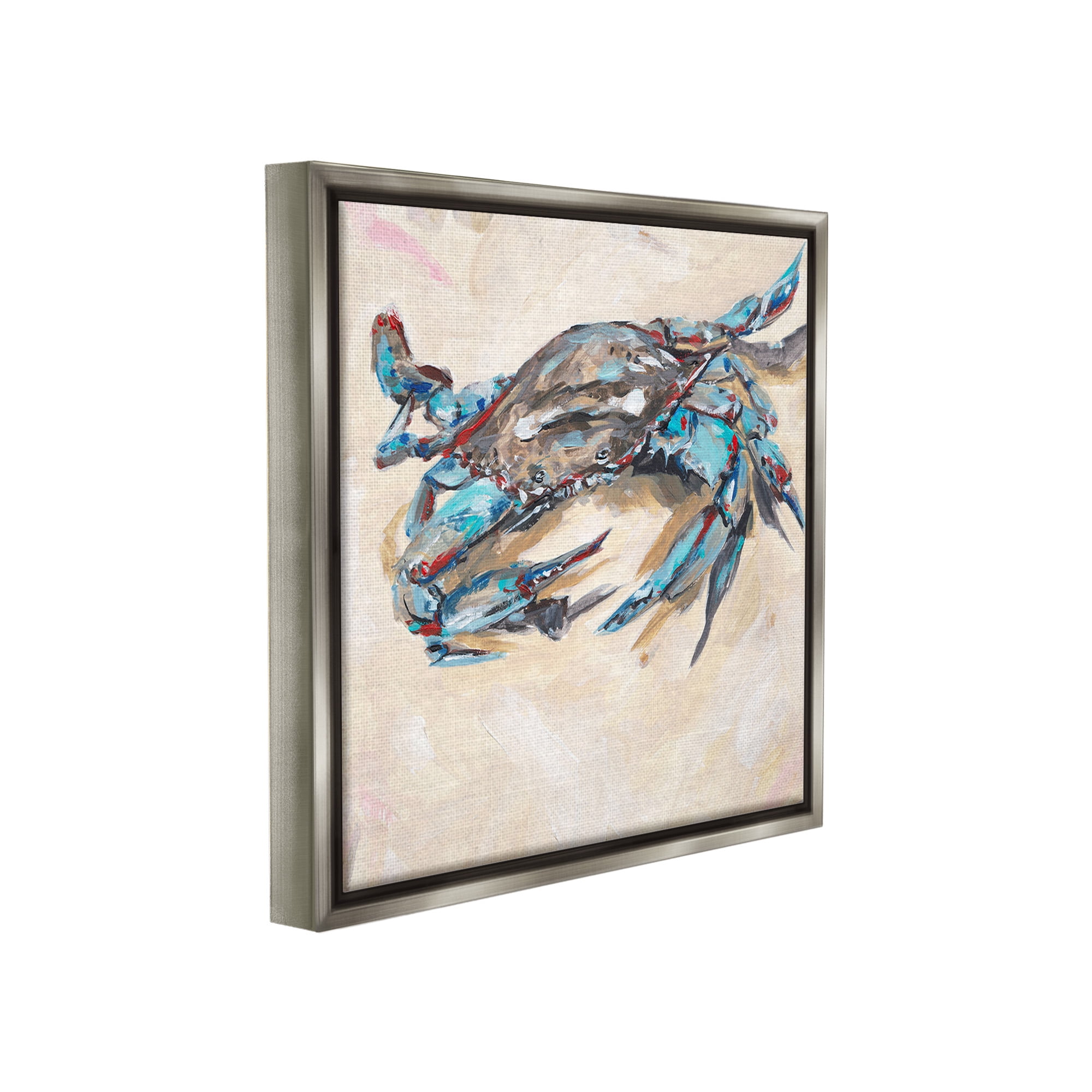 Stupell Industries Modern Blue Beach Crab Animals & Insects Painting Gray Floater Framed Canvas Art Print Wall Art, 25 x 25