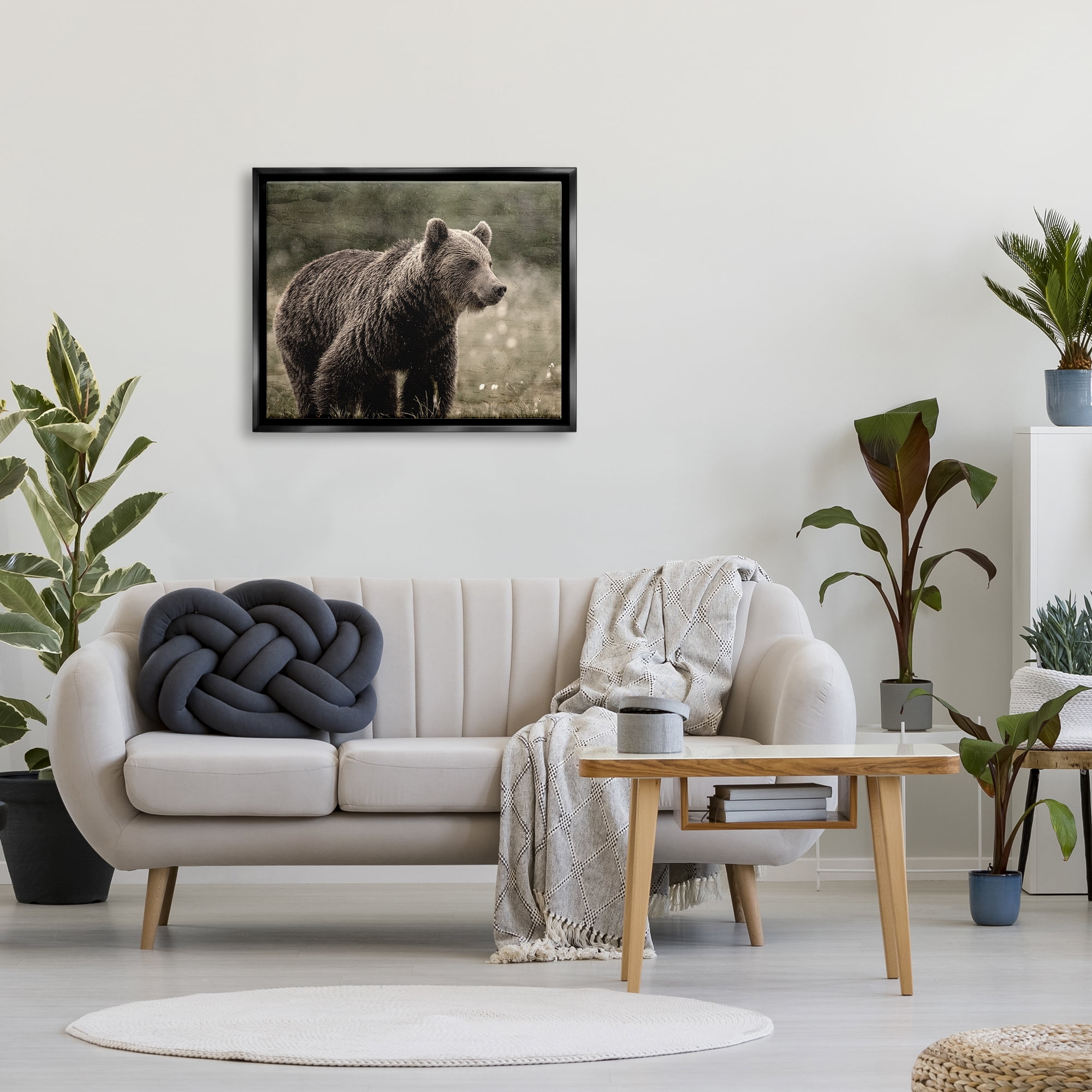 Stupell Industries Brown Bear Wildlife Animals & Insects Painting Black Floater Framed Canvas Art Print Wall Art, 31 x 25