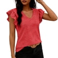 thumbnail image 2 of Craaazy Women's Plus Size Friendly Striped V-Neck Ruffle Short Sleeve Top for Daily Wear, 2 of 6