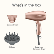INFINITI PRO CONAIR Frizz-Free Compact Hair Dryer, Ionic Technology for Smooth, Shiny Hair