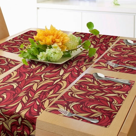 

Leaves Table Runner & Placemats Abstract Colored Foliage Pattern with Coming of the Spring Theme Image Set for Dining Table Decor Placemat 4 pcs + Runner 14 x90 Vermilion Ruby Beige by Ambesonne