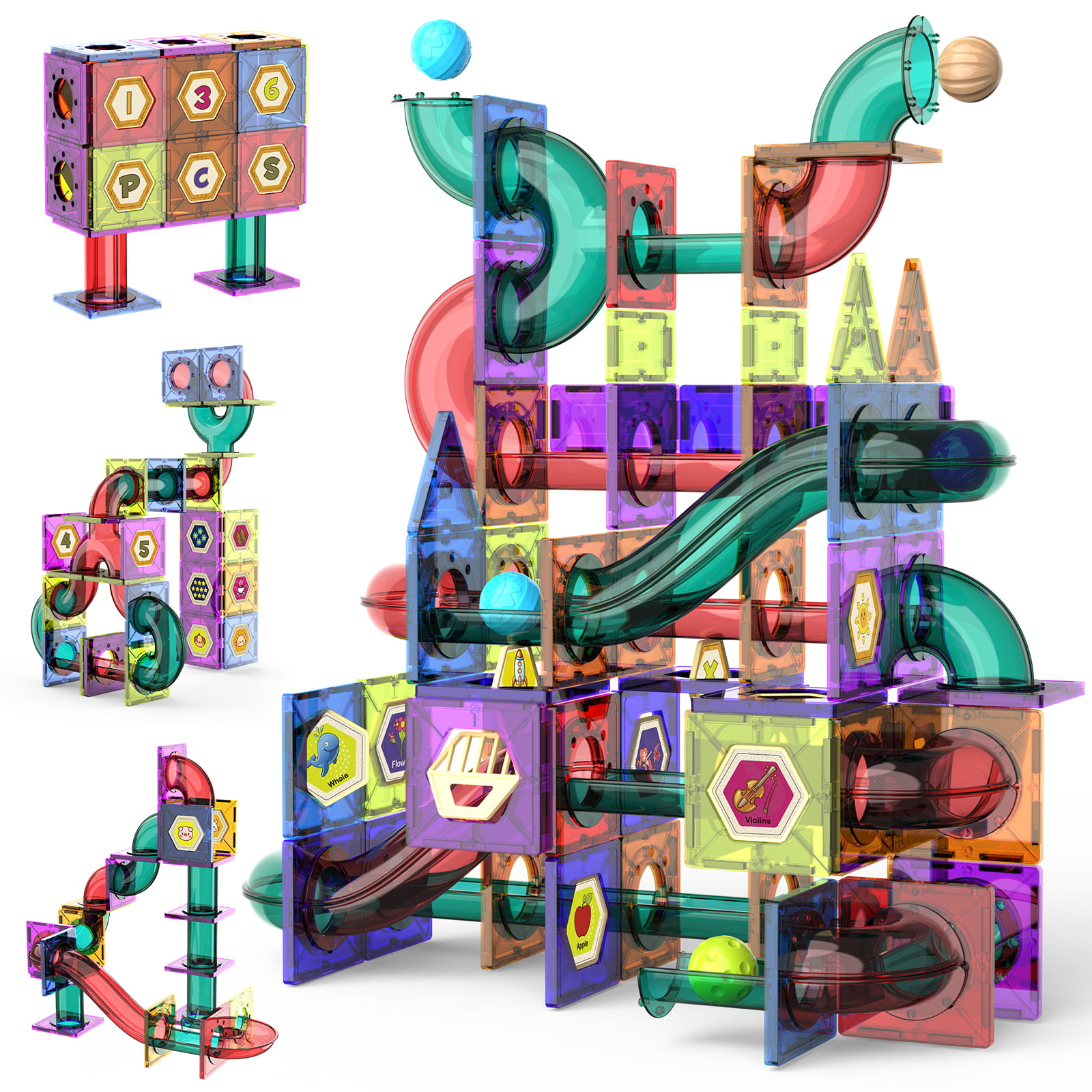 Child Brain Developem Toys GARUNK 135 Pcs Clear Color 3D Magnetic Building Blocks Magnetic Tile Marble Run for Kids Gift for Boys Girls Aged 8+ Years Old Magnetic Ball Run Toys 