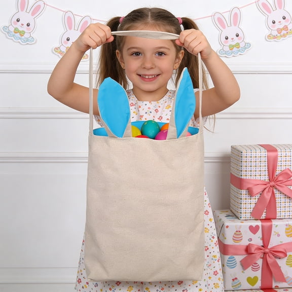 Kbndieu Easter Basket, Easter Egg Hunt Bunny Baskets for Kids Boys Girls, Easter Tote Storage Bags, Easter Storage Bucket with Cute Rabbit Ears for Easter Decorations Candy Gifts