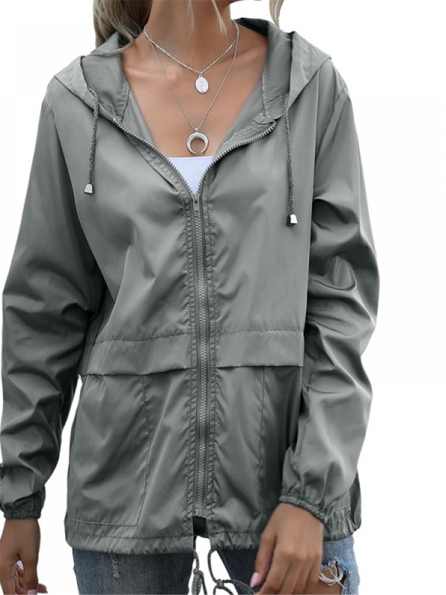 Topwoner Women's Raincoat Lightweight Rain Jacket Hooded Windbreaker Pockets for Outdoor - image 1 of 8