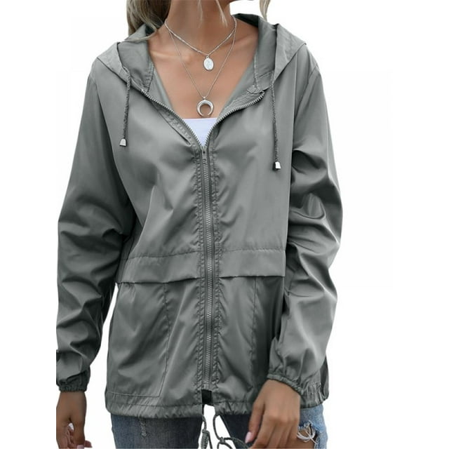 Topwoner Women's Raincoat Lightweight Rain Jacket Hooded Windbreaker Pockets for Outdoor