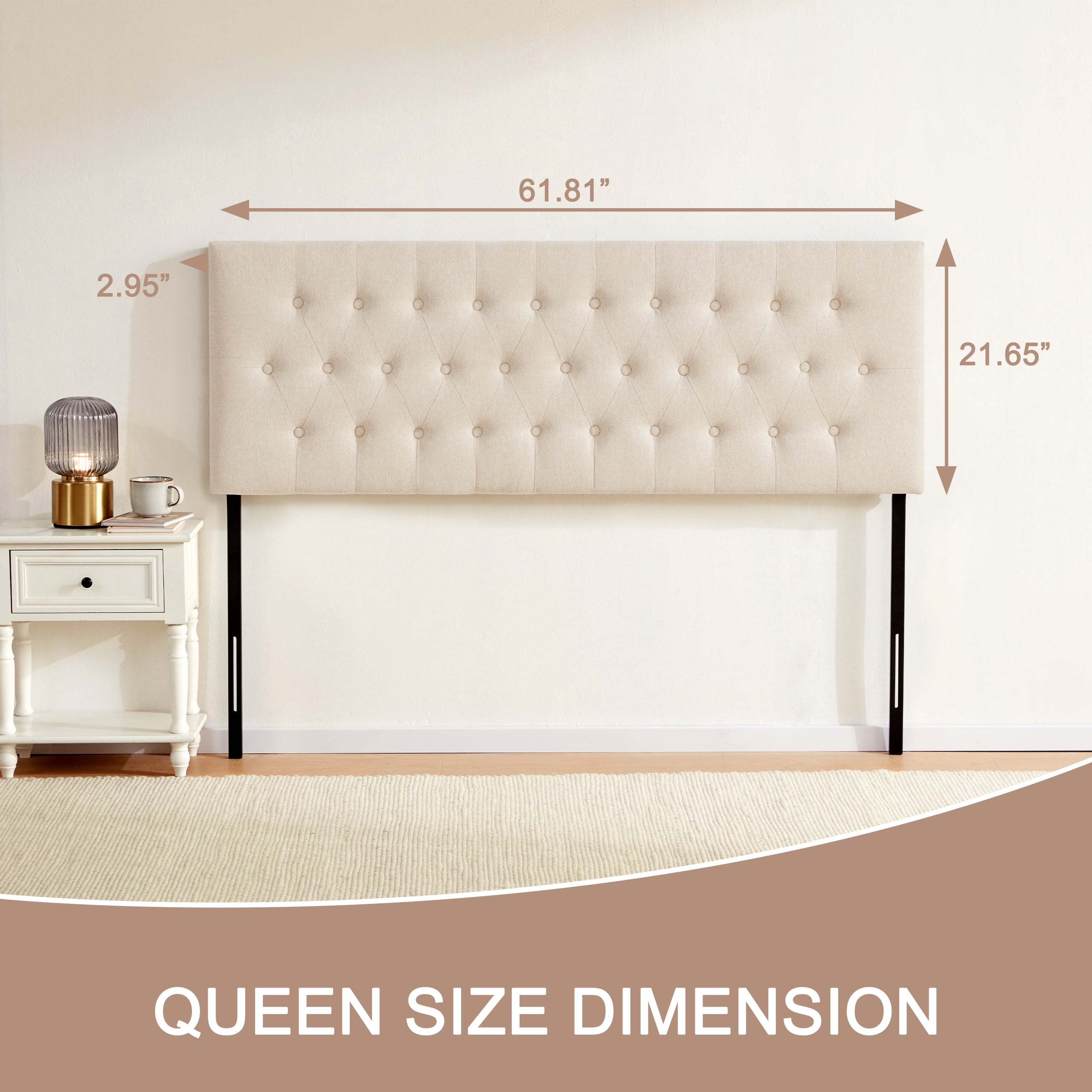 Weture Upholstered Queen Headboard, Adjustable Height, Beige