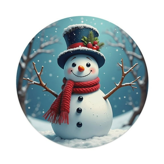 Round Metal Tin Sign Rustic Wall Decor Snowman Top Hat Scarf Round Metal Sign Plaque for Home Garden Kitchen Bar Cafe Restaurant Garage Retro Vintage Wall Art 8x8 Inch