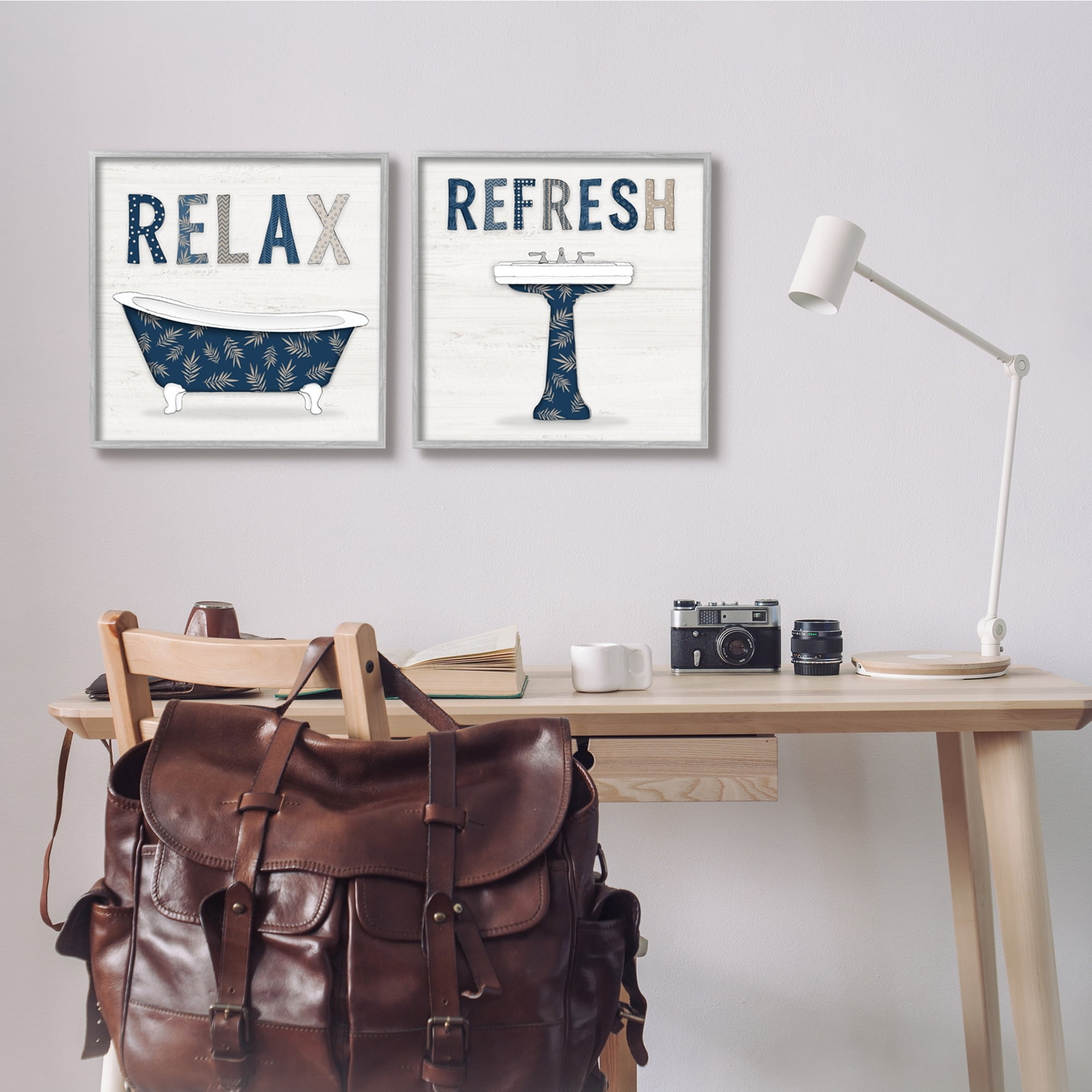 Stupell Industries Relax Refresh Bathroom Phrases Blue Palm Pattern Text, 17 x 17, Design by Natalie Carpentieri