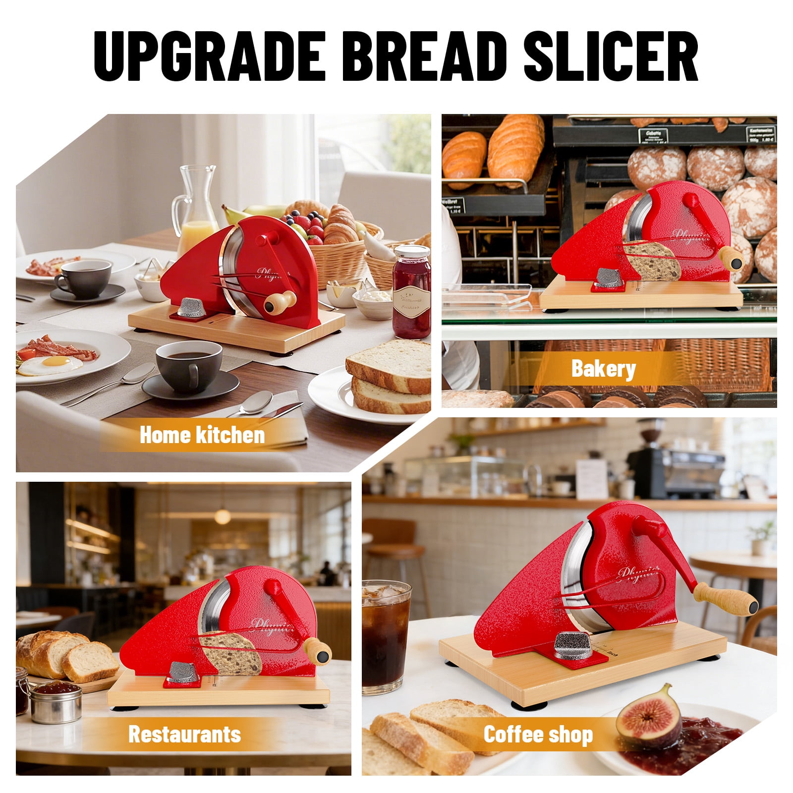 Upgrade Manual Bread Slicer for Homemade Bread, Sourdough Slicer with Hand Crank, Metal Guide Rail, Non-Slip Suction Base & Sharp Blade, Adjustable Thickness and Evenly Slicing